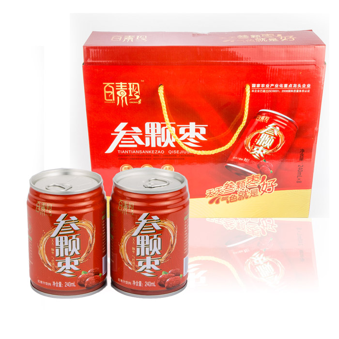 供應(yīng)百素珍 叁顆棗240ml*8瓶 易拉罐裝 紅棗味果蔬汁飲